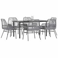 7-delige Tuinset met kussens poly rattan glas grijs