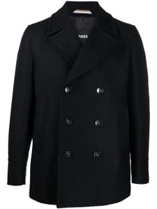 BOSS double-breasted wool-blend coat - Bleu