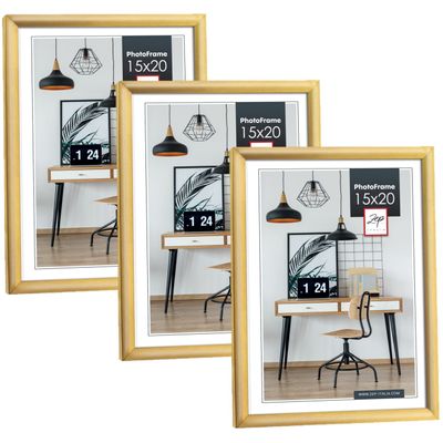 3x stuks fotolijst goud kunststof geschikt voor een foto van 15 x 20 cm