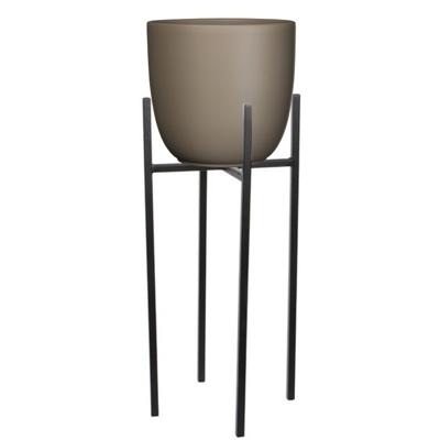 Mica Decorations Bloempot met verhoger - D25 x H23 cm - pot taupe - verhoger zwart/metaal H55 cm