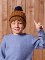 Gedraaide jongens babyset muts + snood + wanten/handschoenen okergeel