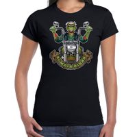 Halloween zombie biker verkleed t-shirt zwart voor dames - thumbnail