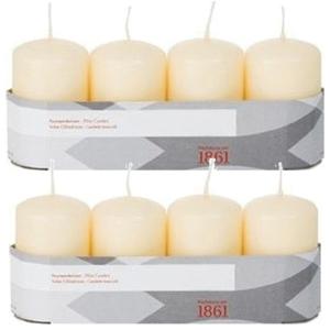 Cilinderkaarsen/stompkaarsen - set 8x - creme wit - 5 x 8 cm - 18 branduren