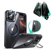 iPhone 16 Pro Classic Hybrid Magnetic Case (Camera Control, Stash Stand) & Privacy Screen Protector Bundle - Clear Black