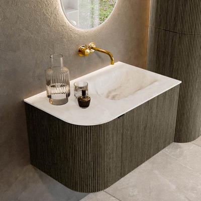 Badmeubel Mondiaz Kurve-Dlux | 75 cm cm | Meubelkleur Shadow | Wastafelkleur Frappe | Solid surface | Wasbak rechter zijde spoelbak | Zonder kraangat(en)