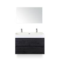 Maxx XL Badmeubelset 100 cm - Black Oak - Wastafel Kube 2 kraangaten - met Spiegel