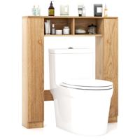 Badkamerplank Boven het Toilet Toiletkast met Dubbele Deur 2 Open Vakken en 4 Verstelbare Planken Vrijstaand Opbergrek Natuurlijk