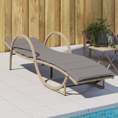 Ligbed met kussen 60x199x42 cm poly rattan beige