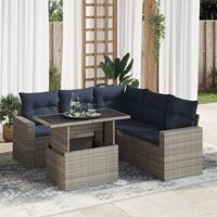 6-delige Loungeset met kussens poly rattan acacia grijs