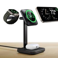 Qi2 3-in-1 Watch Wireless Charging Set (HaloLock) - Black - UK PLUG