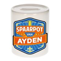 Kinder spaarpot met naam - Ayden - keramiek - met dop - wit - Sparen - Spaargeld van Ayden