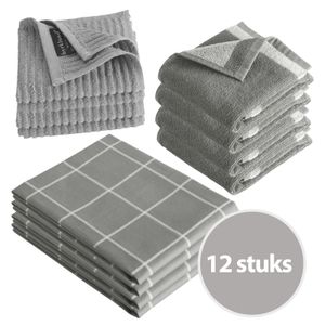 Byrklund Keukenset Clean & Dry Grijs - 12 delig - Theedoeken, Keukendoeken & Vaatdoeken