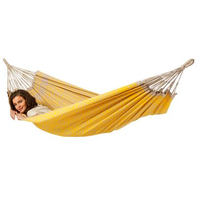 Eenpersoons hangmat - 300x140cm - Geel - 120kg draagkracht- 100% katoen - binnen & buiten