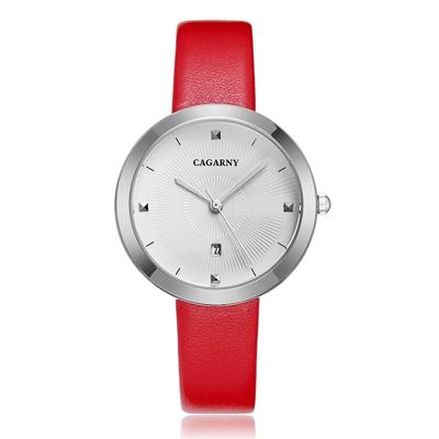 CAGARNY 6871 Fashion Life waterdichte zilveren shell stalen band quartz horloge (rood)