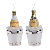 Kerstornament Champagnekoeler met Fles Wit Assorti 1st