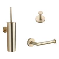 Saniclear Brass toilet accessoire set incl toiletborstel rolhouder en haak geborsteld messing mat goud - thumbnail