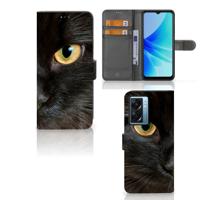OPPO A77 5G | A57 5G | Telefoonhoesje | Met pasjeshouder | Zwarte Kat