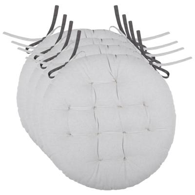 Stof Textile stoelkussen rond - 4x - licht/donkergrijs - 2 zijden - 38 cm - touwtjes sluiting