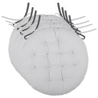 Stof Textile stoelkussen rond - 4x - licht/donkergrijs - 2 zijden - 38 cm - touwtjes sluiting