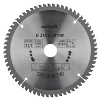Wolfcraft Kap- en verstekzaagblad | HM | 64 Zähne | Ø216mm | 1 stuk - 6541000 Wolfcraft Kap- en verstekzaagblad | HM | 64 Zähne | Ø216mm | 1 stuk - 6541000