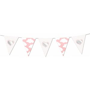 3 geboorte slingers roze met wolken - Vlaggenlijnen