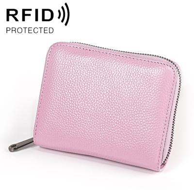 KB195 Zipper Cowhide Leather Double Row Organ Shape Multiple Card Slots Anti-magnetic RFID Wallet Clutch Bag for Ladies(Purple)