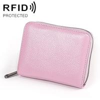KB195 Zipper Cowhide Leather Double Row Organ Shape Multiple Card Slots Anti-magnetic RFID Wallet Clutch Bag for Ladies(Purple)