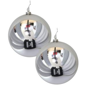 Grote decoratie kerstballen - 2x - zilver - 15 cm - kunststof - glimmend - kerstversiering