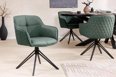Draaibare Design Stoel EUPHORIA Groen Echt Leer Zwart Metalen Frame met Armleuning - 45863