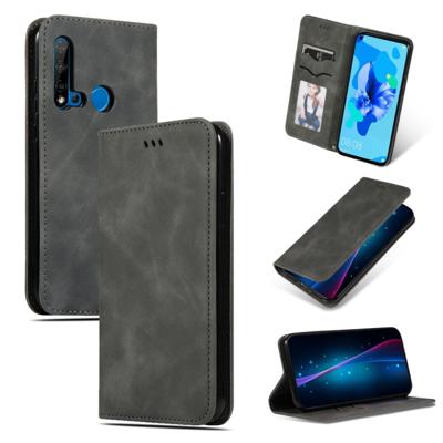 Retro huid voelen Business magnetische horizontale Flip lederen case voor Huawei P20 Lite 2019/Nova 5i (donkergrijs)