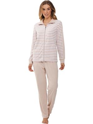 Huispak Dames Badstof - Beige streep - Warm 2-delig huispak - Copy