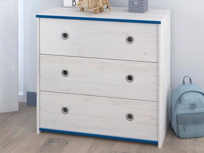 Commode SMOOKIE 3 lades witte pijnboom/blauw