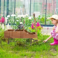 Bloemenstandaard Houten Trolley Bloembak Plantenstandaard voor Tuin 62 x 34 x 60 cm Bruin