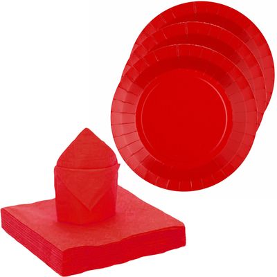 Feest/verjaardag servies set 20x bordjes/25x servetten - rood - karton