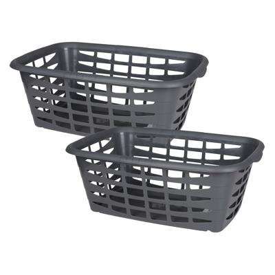 Kunststof wasmand - 2x - grijs - 40 liter - 66 x 45 x 24 cm - manden voor wasgoed