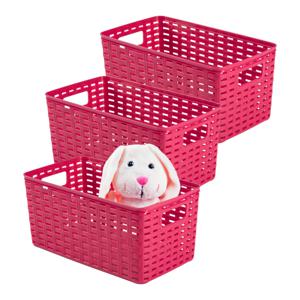 Opbergmand - 3x - Kastmand - rotan kunststof - fuchsia roze - 5 Liter - 15 x 28 x 13 cm