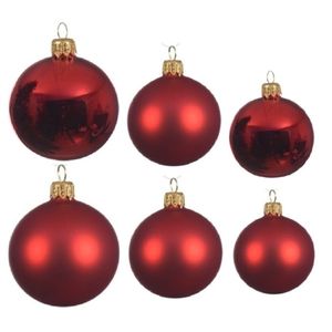 Glazen kerstballen pakket kerstrood glans/mat 26x stuks diverse maten