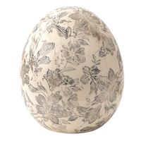 Clayre & Eef Beeld Ei Ø 14x16 cm Grijs Beige Keramiek Bloemen Woonaccessoires Paashaas Pasen Grijs Woonaccessoires