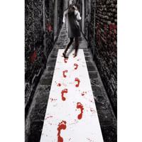 Witte loper met rode bloed voetstappen - 450 x 60 cm - Halloween/horror decoratie - thumbnail