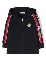 Moncler Enfant hoodie zippé à patch logo - Bleu - thumbnail