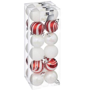 Kerstballen - 36x stuks - parelmoer wit/rood- 4 cm - kunststof