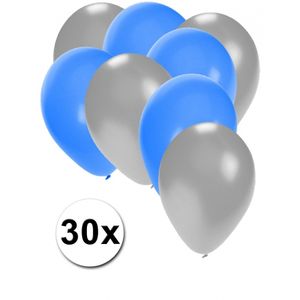 Zilveren en blauwe ballonnen 30 stuks   -