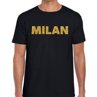 Milan gouden glitter tekst t-shirt zwart heren - thumbnail