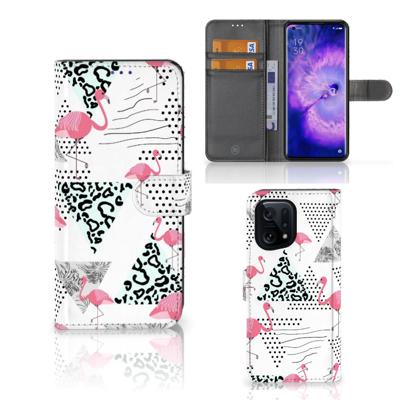OPPO Find X5 | Telefoonhoesje | Met pasjeshouder | Flamingo Triangle
