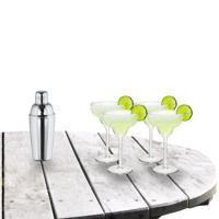 Cocktailshaker set met 4x stuks Margarita cocktailglazen 300 ml - thumbnail