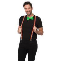 Carnaval verkleedset bretels en strik - regenboog - groen - volwassenen/unisex - feestkleding - thumbnail