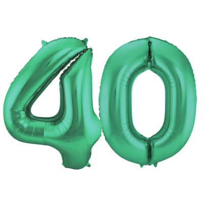 Grote folie ballonnen cijfer 40 in het glimmend groen 86 cm