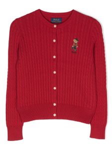 Ralph Lauren Kids cardigan en maille torsadée à logo - Rouge