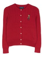 Ralph Lauren Kids cardigan en maille torsadée à logo - Rouge - thumbnail