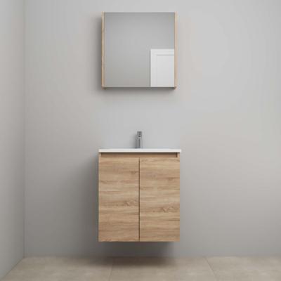 On-Line Badkamermeubelset - 60 cm - Voorgemonteerd - Greeploos 2 Deuren - Acryl Wastafel - 1 Kraangat - Spiegelkast - Eiken